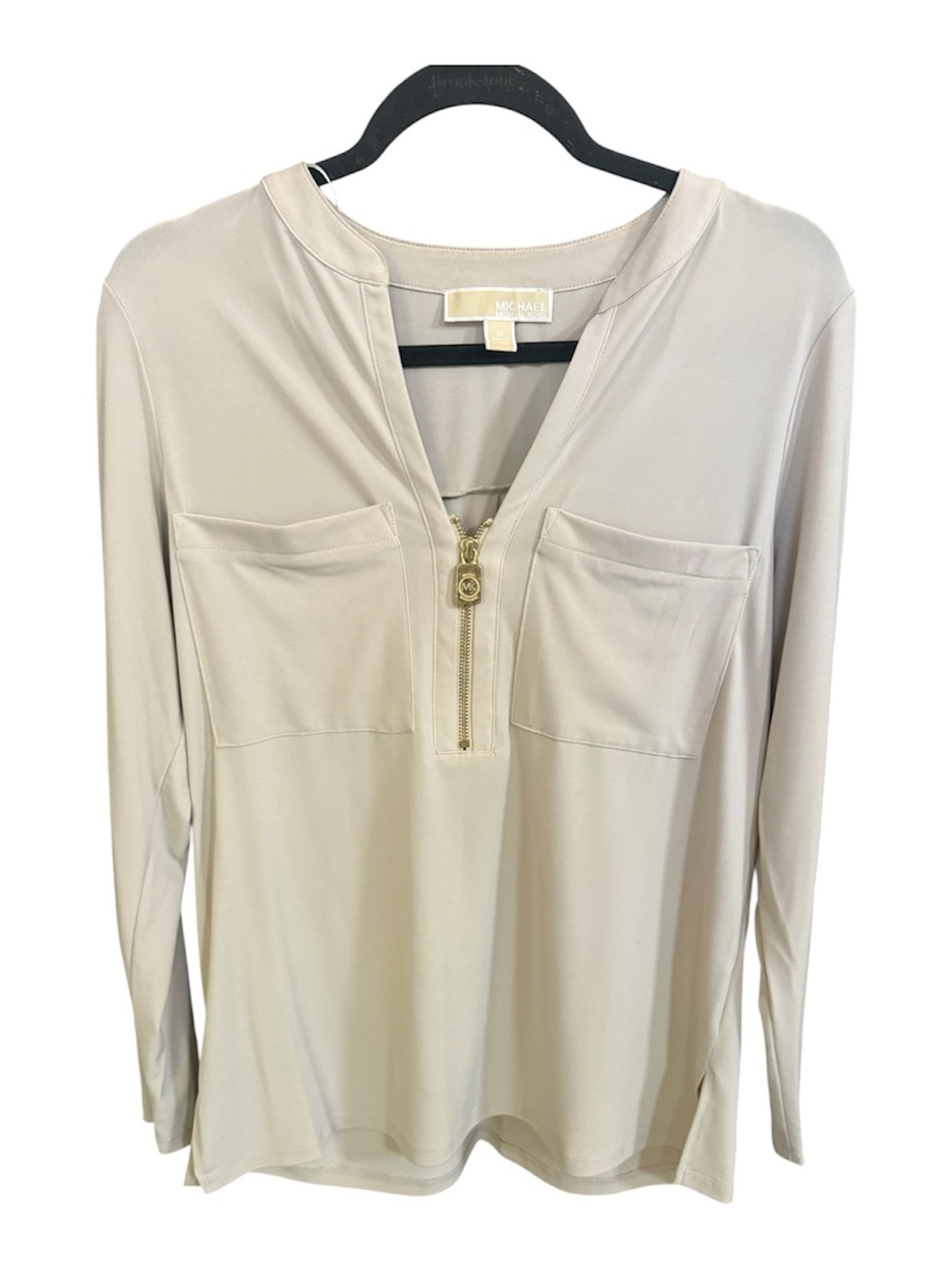 MICHAEL Michael Kors Cream Zip-Pocket Long Sleeve Top
